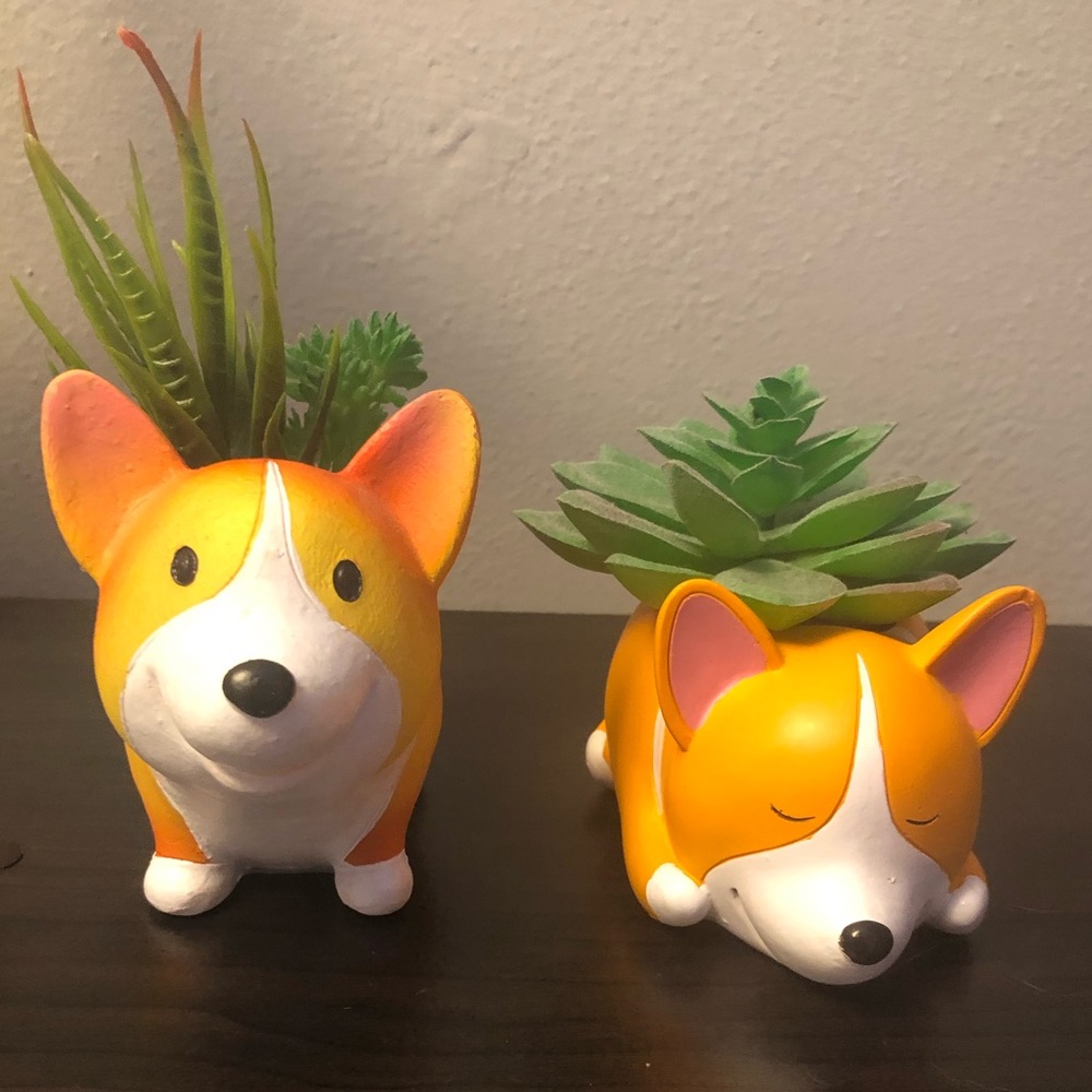 Corgi Small Planters (fake succulents included)
